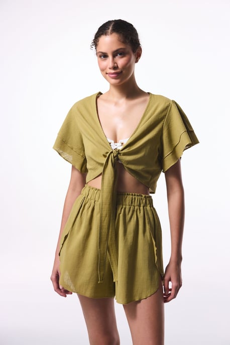 Cotton Crop Bodysuit With Tie Detail - Image 5