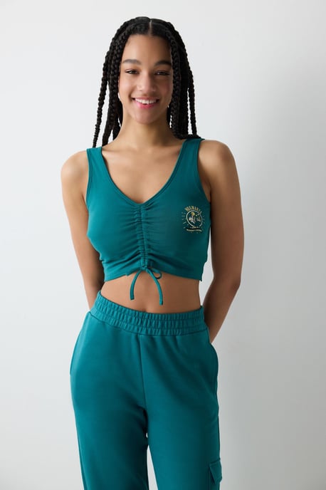 Tryckt V-hals ärmlös crop bodysuit - Image 1