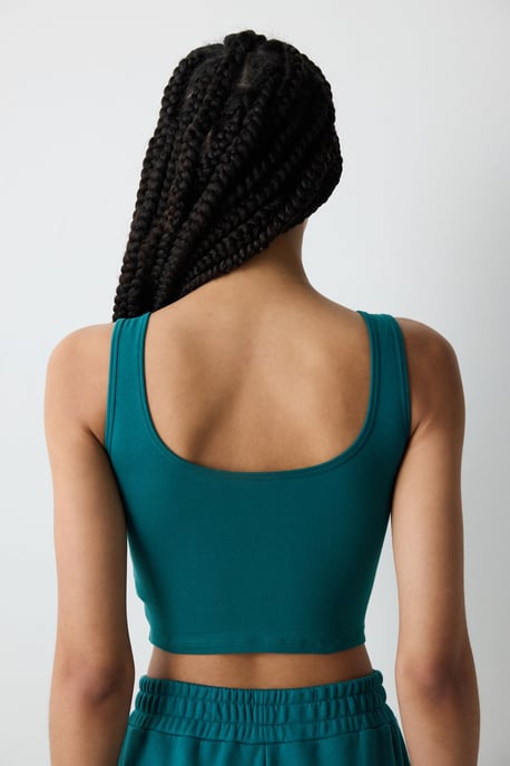 Tryckt V-hals ärmlös crop bodysuit - Image 4