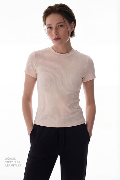 Ribbed Crew Neck Short Sleeve Bodysuit - Image 1