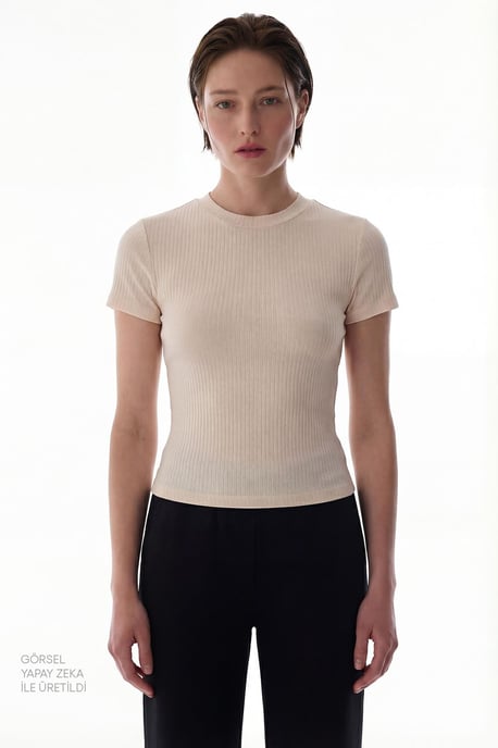 Ribbed Crew Neck Short Sleeve Bodysuit - Image 2
