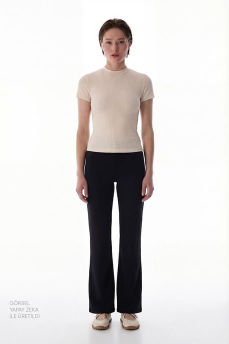 Ribbed Crew Neck Short Sleeve Bodysuit - Image 3