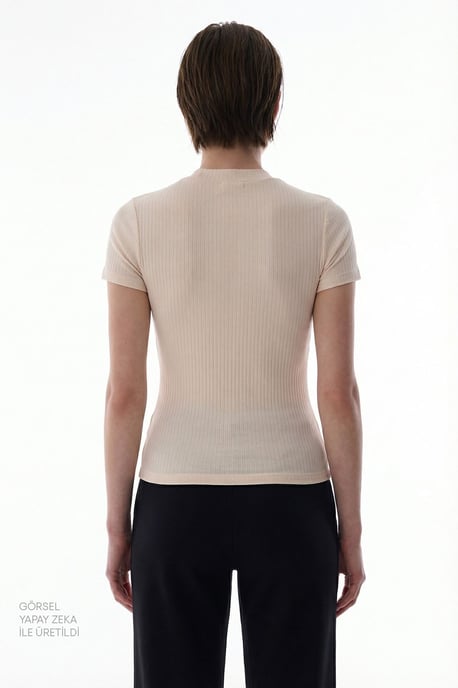 Ribbed Crew Neck Short Sleeve Bodysuit - Image 4