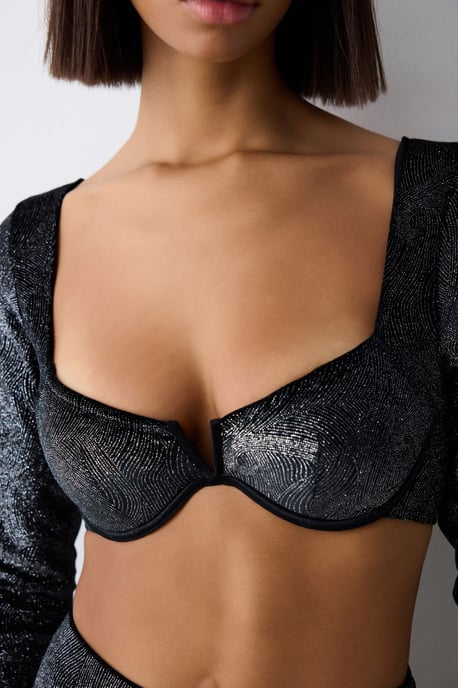 Textured Underwire Crop Bodysuit - Image 2