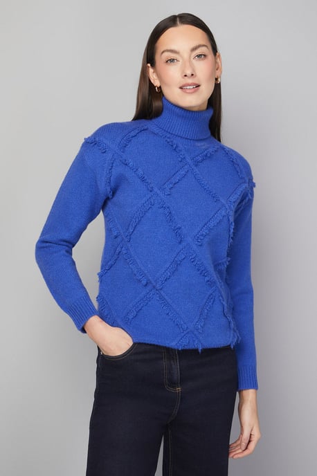 Fringe Roll Neck Diamond Jumper - Image 2