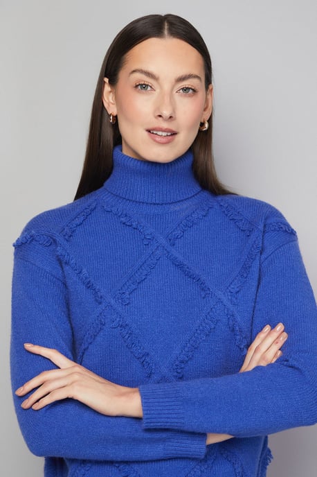 Fringe Roll Neck Diamond Jumper - Image 3