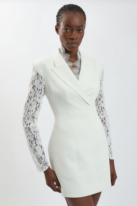 Compact Stretch Lace Sleeve Blazer Mini Dress - Image 1