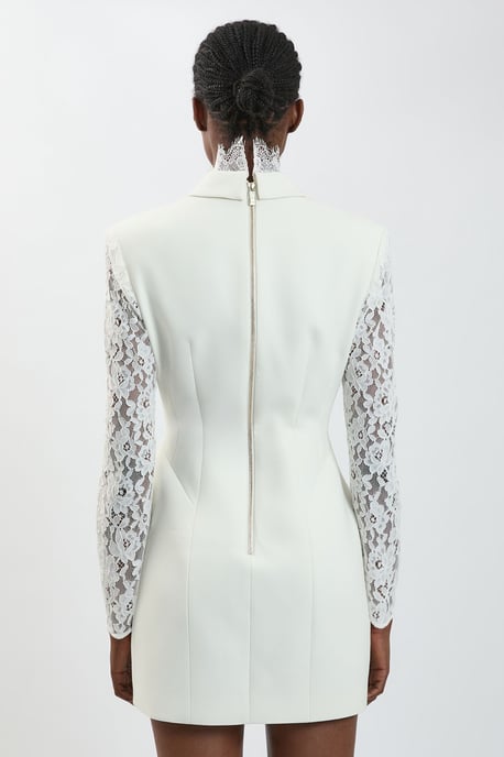 Compact Stretch Lace Sleeve Blazer Mini Dress - Image 4