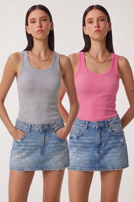 Fitted U-hals Gebreide 2-Pack Tanktop - Image 1