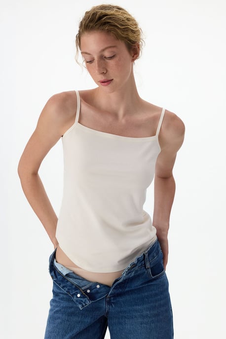 Kvinnors bomull/elastan fyrkantig halsringad top - Image 1