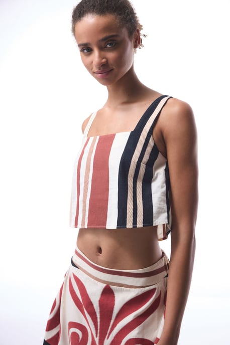 Randig bomull croppad bralette camisole - Image 2
