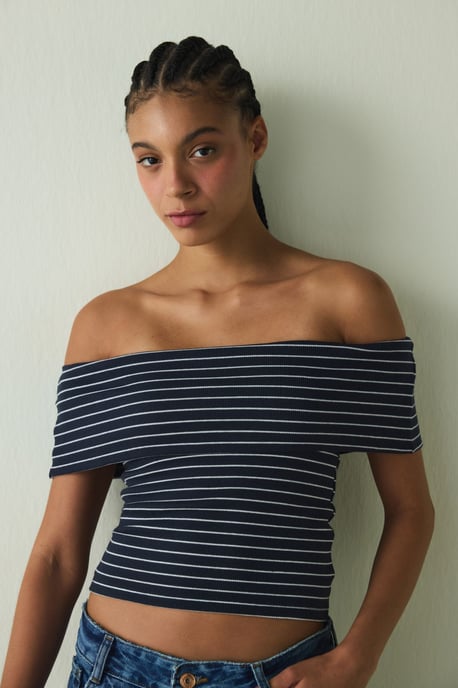 Randig bomull-elastan bandeau topp - Image 2
