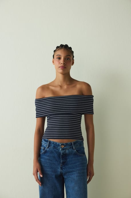 Randig bomull-elastan bandeau topp - Image 3