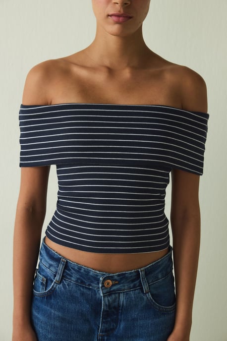 Randig bomull-elastan bandeau topp - Image 4