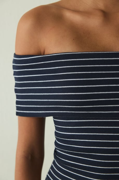 Randig bomull-elastan bandeau topp - Image 5