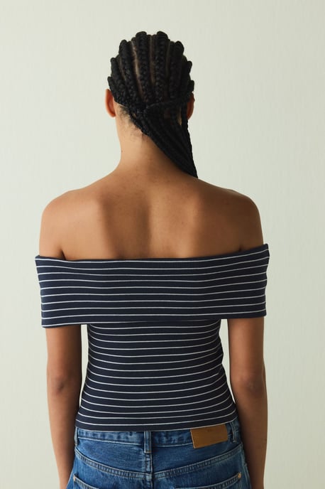 Randig bomull-elastan bandeau topp - Image 6