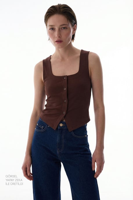 Knapplistad Stickad Cami Top - Image 1