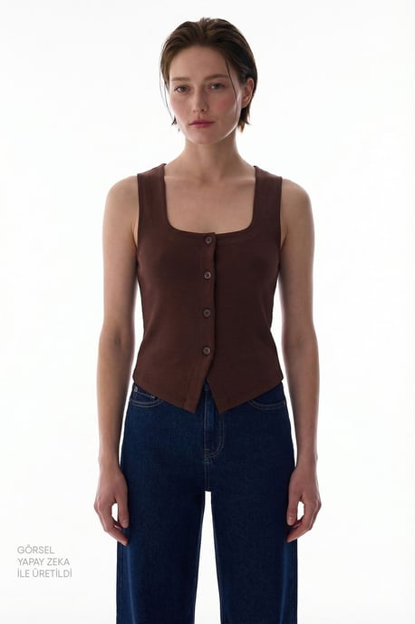 Knapplistad Stickad Cami Top - Image 2