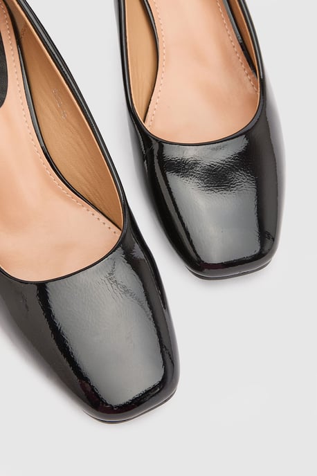 Bonita Faux Patent Leather Medium Block Heel Court Shoes - Image 3