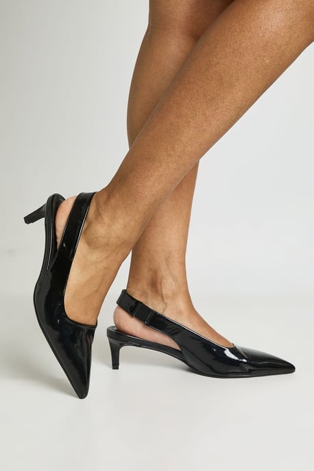 Wide Fit Patent Wide Slingback Low Court Shoes - Image 1
