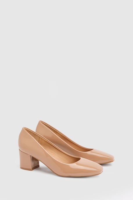 Bonita Faux Patent Leather Medium Block Heel Court Shoes - Image 1