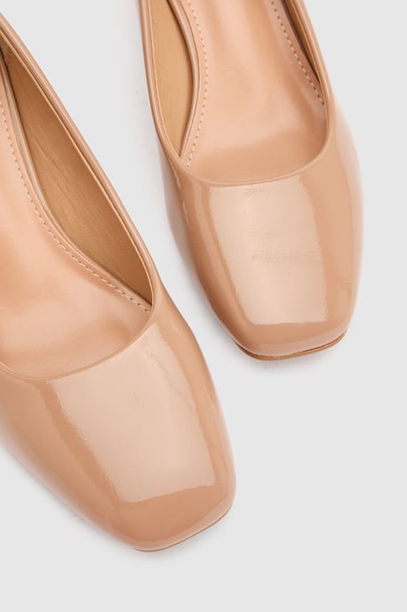 Bonita Faux Patent Leather Medium Block Heel Court Shoes - Image 3
