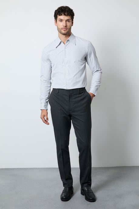 Dark Grey Herringbone Slim Fit Smart Trouser - Image 1