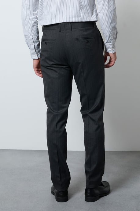 Dark Grey Herringbone Slim Fit Smart Trouser - Image 3