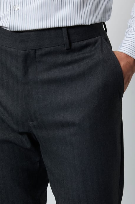 Dark Grey Herringbone Slim Fit Smart Trouser - Image 4