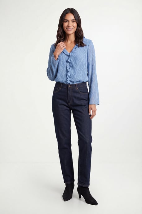 Burnout Ruffle Detail V Neck Blouse - Image 1