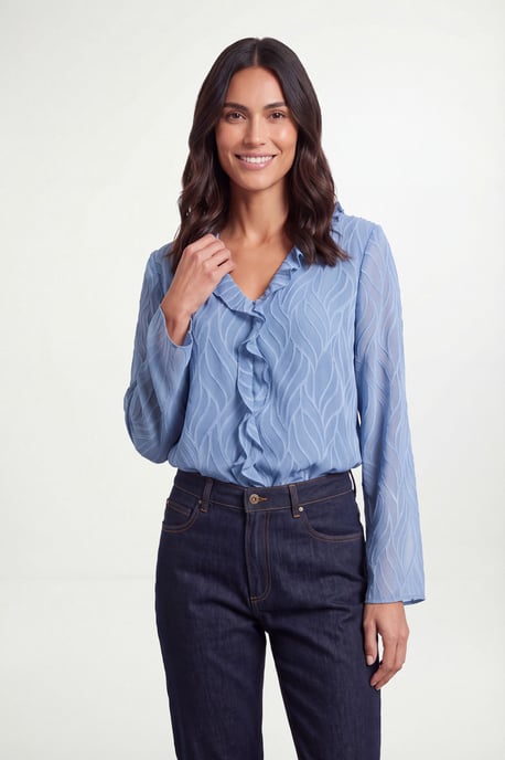 Burnout Ruffle Detail V Neck Blouse - Image 4
