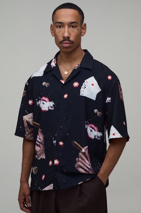 Oversized Boxy Party Print Shirt - Image 1
