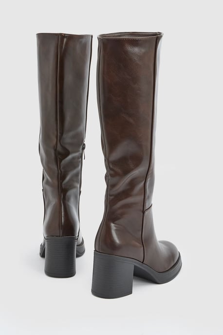 Sealia Faux Leather Medium Block Heel High Leg Boots - Image 2
