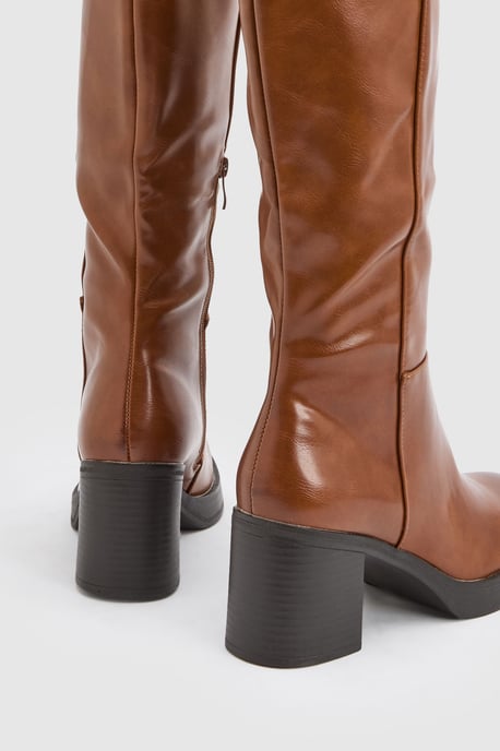 Sealia Faux Leather Medium Block Heel High Leg Boots - Image 2