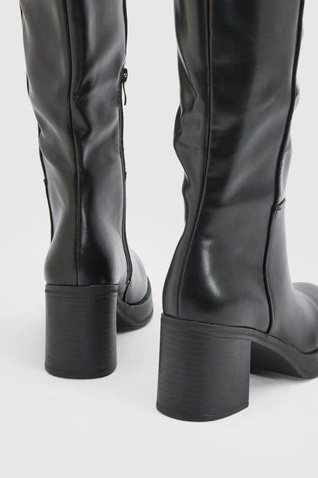 Sealia Faux Leather Medium Block Heel High Leg Boots - Image 2
