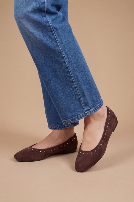 Alex Faux Suede Super Padded Flexi Sole Studded Ballet Pumps - Image 1