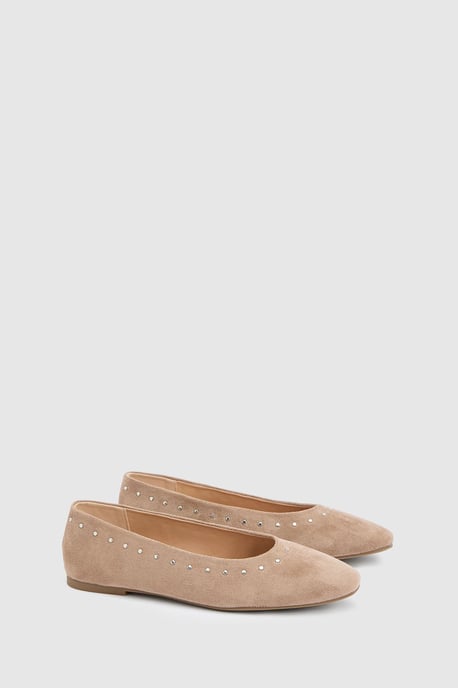 Alex Faux Suede Super Padded Flexi Sole Studded Ballet Pumps - Image 3