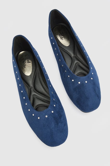 Alex Faux Suede Super Padded Flexi Sole Studded Ballet Pumps - Image 3