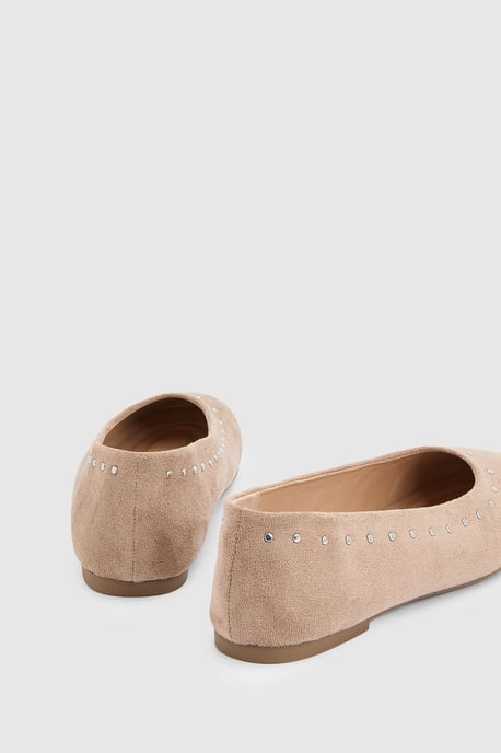 Alex Faux Suede Super Padded Flexi Sole Studded Ballet Pumps - Image 4