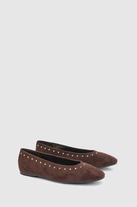Alex Faux Suede Super Padded Flexi Sole Studded Ballet Pumps - Image 3