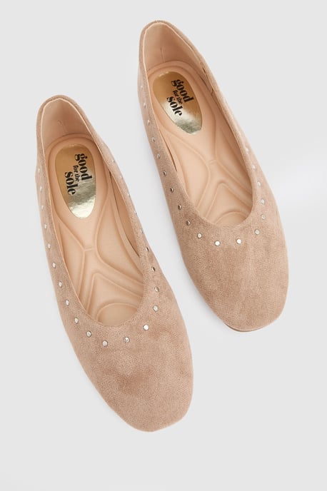Alex Faux Suede Super Padded Flexi Sole Studded Ballet Pumps - Image 5