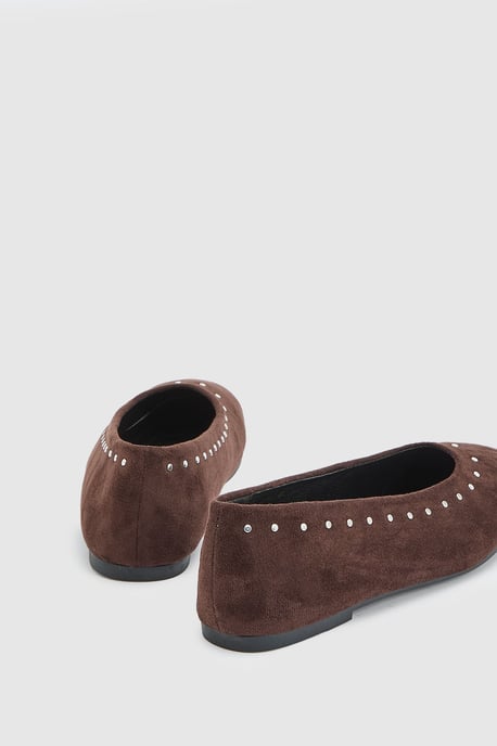 Alex Faux Suede Super Padded Flexi Sole Studded Ballet Pumps - Image 4