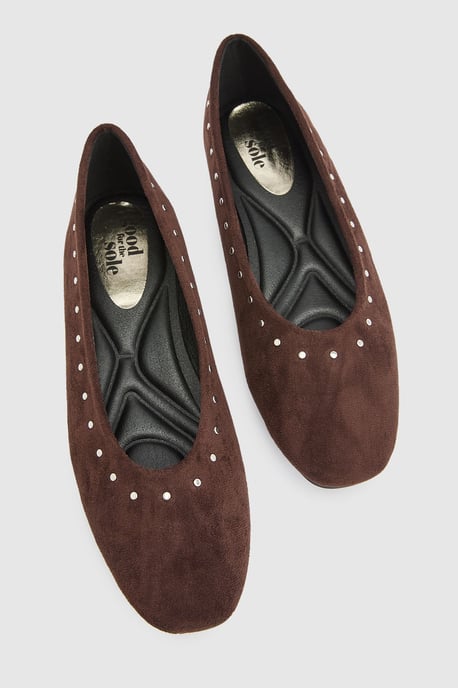 Alex Faux Suede Super Padded Flexi Sole Studded Ballet Pumps - Image 5