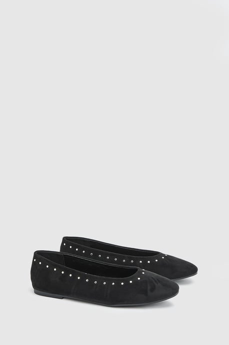 Alex Faux Suede Super Padded Flexi Sole Studded Ballet Pumps - Image 1