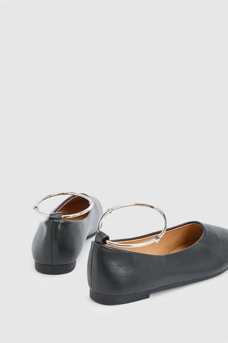 Kristen Faux Leather Super Padded Flexi Sole Almond Toe Ballet Pumps - Image 2