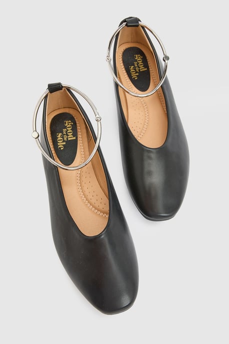 Kristen Faux Leather Super Padded Flexi Sole Almond Toe Ballet Pumps - Image 3