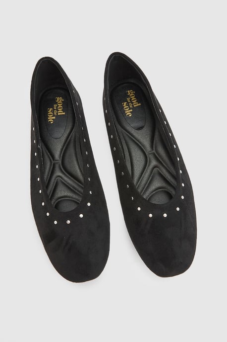 Alex Faux Suede Super Padded Flexi Sole Studded Ballet Pumps - Image 3