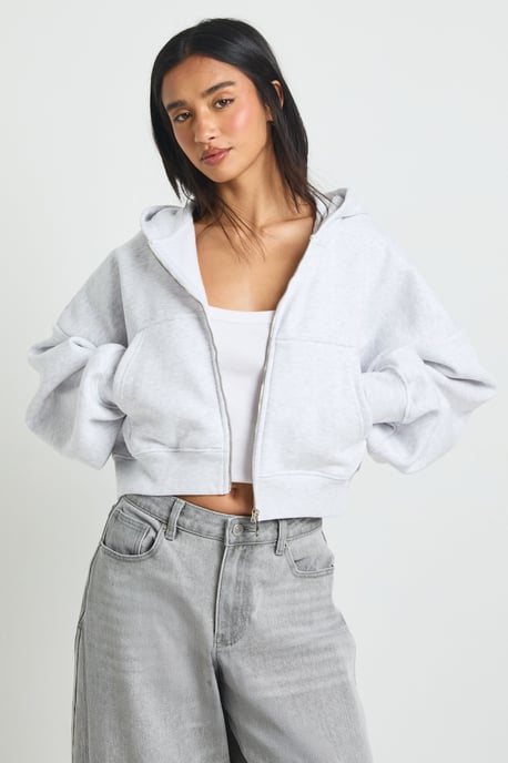 Petite Boxy Balloon Sleeve Oversized Zip Through Hoodie - Image 1