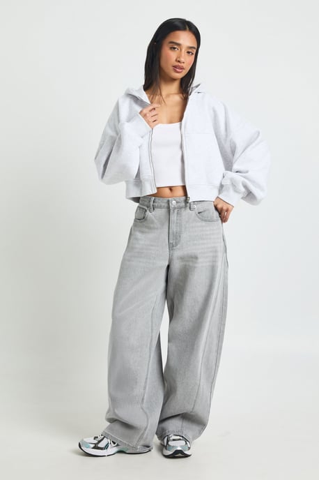 Petite Boxy Balloon Sleeve Oversized Zip Through Hoodie - Image 3