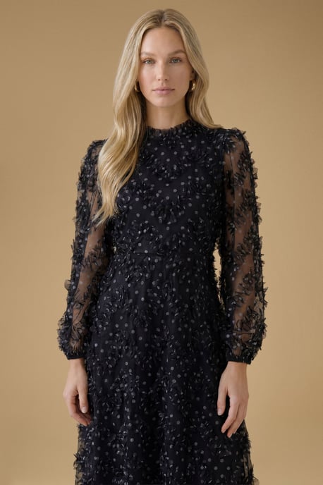 Long Sleeve Printed Mesh Midi Dress - Image 4